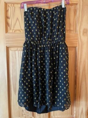 Greylin Black Strapless Dress with Gold Dot Print